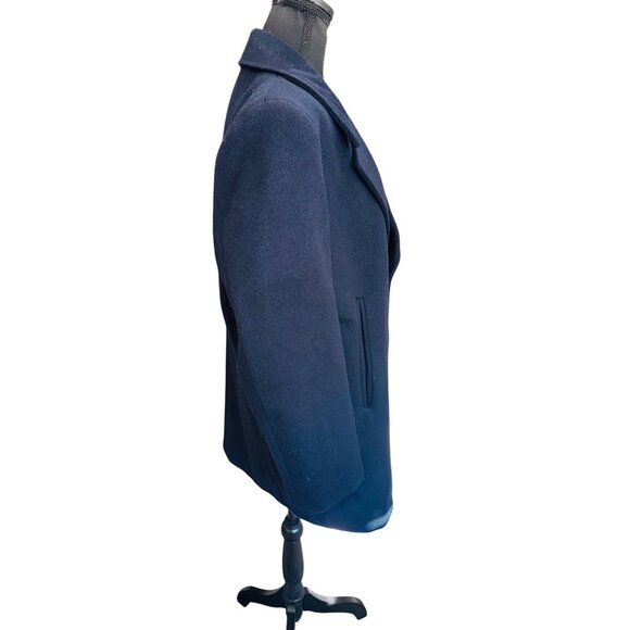 Vintage Mens Navy Virgin Wool Peacoat Overcoat Notch Lapel 3 Button Academic - Picture 3 of 11